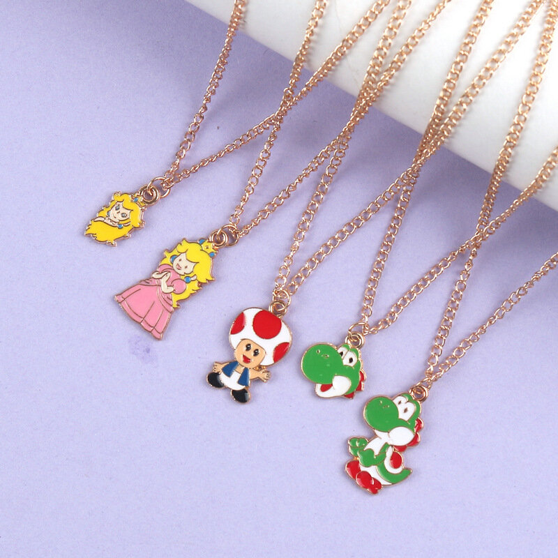 Super Mario Bros kalung kartun Anime baru DIY perhiasan kalung liontin Anime Luigi Peach Bowser Yoshi Aksesori Aksesori