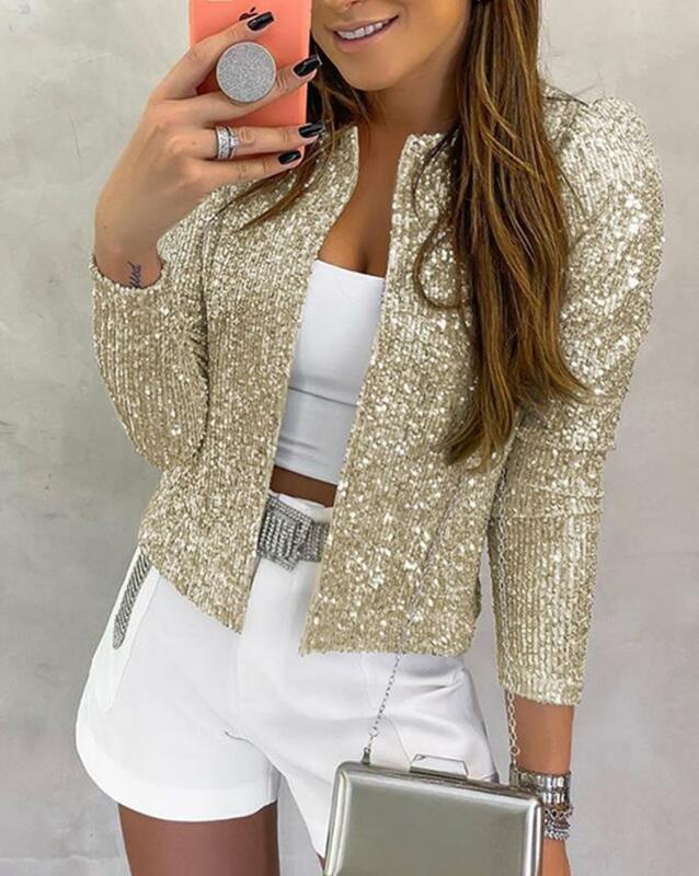 Cardigan for Women Outfits 2023 winter Sequin Jackets Glitter Long Sleeve Open Front Sequin Coat Jackets Elegant Women Clothes