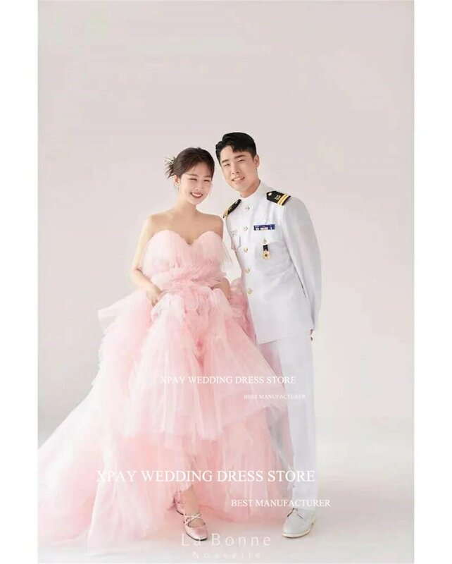 XPAY Sweet Pink Korea abiti da sera a strati Ruffles Wedding Photo Shoot Prom Gown Custom compleanno Special Occasion Dress