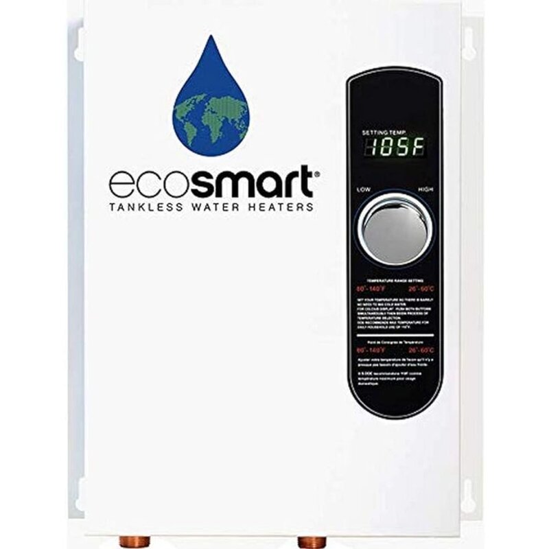 EcoSmart Eco เครื่องทำน้ำอุ่นไร้ถังไฟฟ้า18กิโลวัตต์ที่240โวลต์พร้อมเทคโนโลยีการปรับแต่งด้วยการจดสิทธิบัตร17x14x3.5