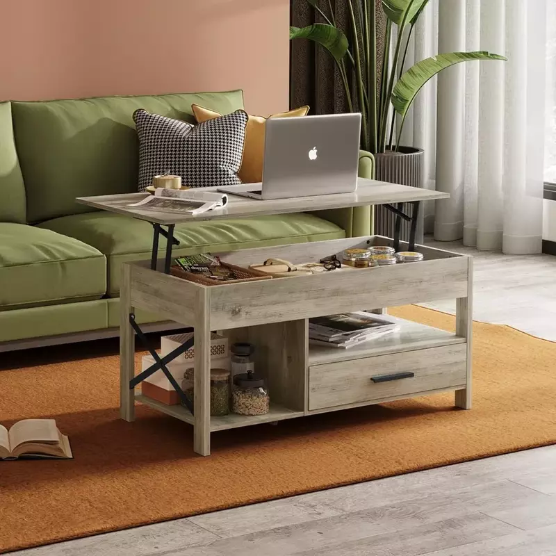 Lift Top Coffee Table for Living Room Coffee Tables Luxury Design Hidden Compartment and Metal Frame Grey Furniture Home Coffe