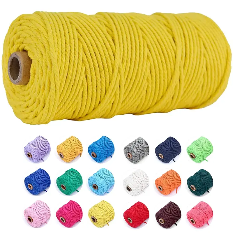 Cordão de algodão colorido Macramé, Cordão colorido, Artesanato de corda para tricô, Tecido caseiro, 3mm, 100m por rolo