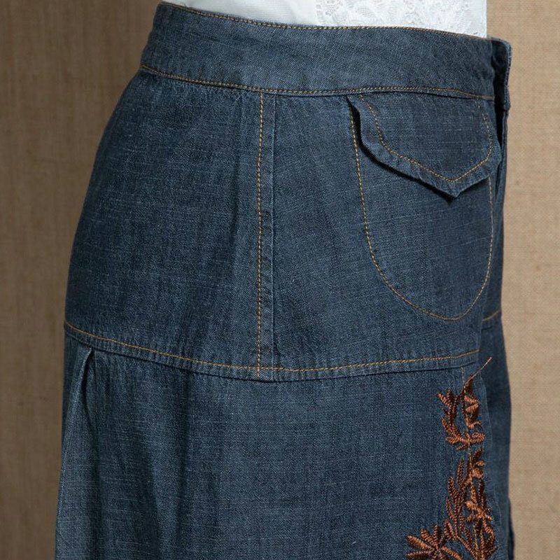 Folk Embroidery Wide Leg Jeans Female Vintage Stylish Irregular Loose Spring Summer New Pockets Spliced High Waist Cropped Pants