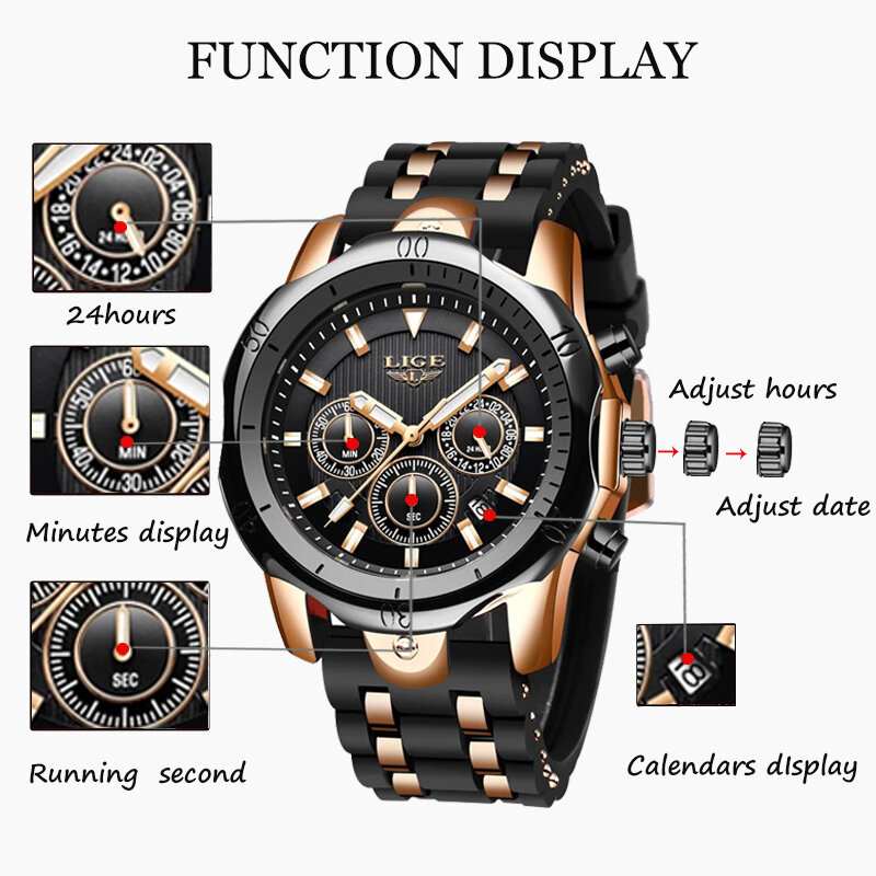 LIGE Fashion Date Quartz Men Watches Top Brand Luxury Casual  Male Clock Chronograph Sport Mens Wrist Watch  Relogio Masculino