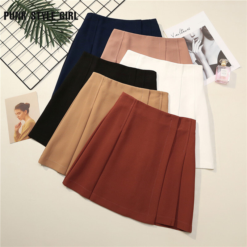 Mini jupes plissées pour femmes, jupes trapèze, taille haute, fermeture éclair, couleur unie, été, Y2k, JK Sweet Girl, noir, étudiant, 2024