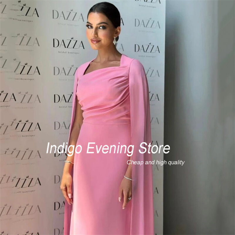 Платье для выпускного вечера цвета индиго, 2024, элегантное вечернее атласное платье в пол с квадратным вырезом и складками для женщин, со шлейфом
