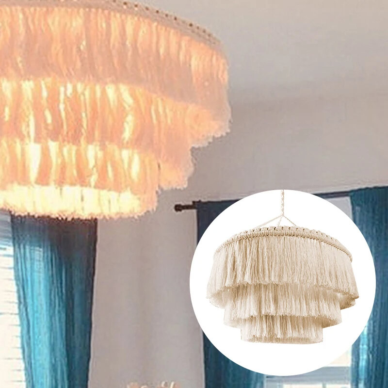 Bohemian Macrame Tassel Lamp Shade Woven Hanging Tapestr Decor Lampshade Boho Hanging Light Cover Living Room Home Decor