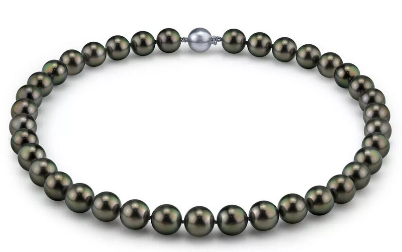 TAHITIAN BLACK PEARL NECKLACE GENUINE HUGE 20"8-9MM NATURAL ROUND PERFECT