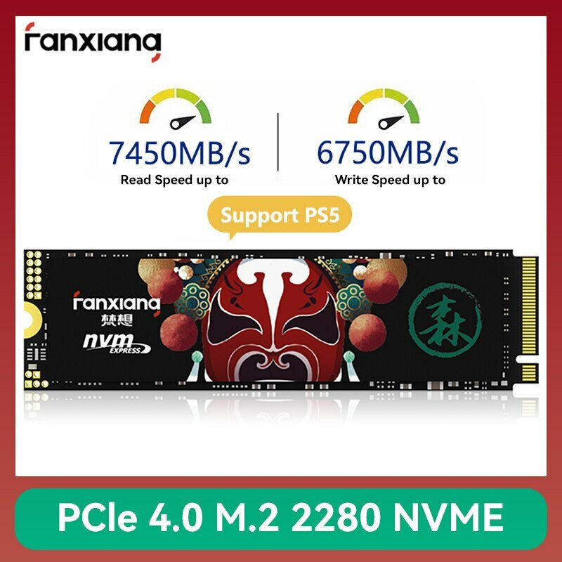 Fanxiang 7400 MB/s SSD NVMe M.2 2280 2TB 1TB Disco Rígido Interno de Estado Sólido PCIe4.0 x 2280 SSD Drive para Laptop PS5 Desktop