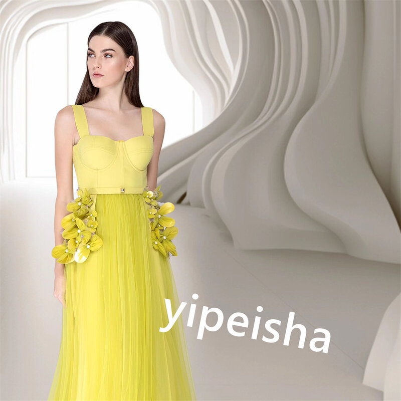 Тюлевые цветочные Плиссированные искусственные прямые платья с квадратным вырезом на заказ Длинные платья