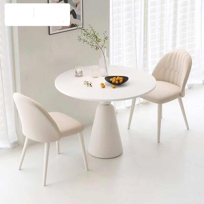 Mesa de comedor redonda con placa de piedra, mesa de conferencia de recepción de café de ocio Simple y moderna de lujo, estilo Crema para apartamento pequeño