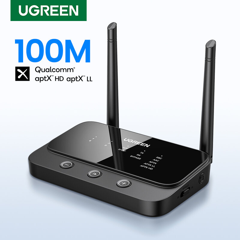 UGREEN-receptor y transmisor Bluetooth 100, adaptador de Audio inalámbrico de largo alcance de 5,0 m, AptX LL, AptX, HD, Dongle de Audio para TV, hogar y estéreo