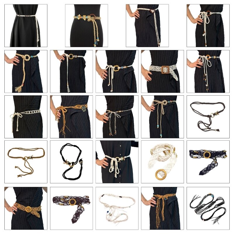 Cinturón cintura para mujer, Color opcional, Vintage, bohemio, ajustable, trenzado, nudo, vestido, camisa, cinturón sellado