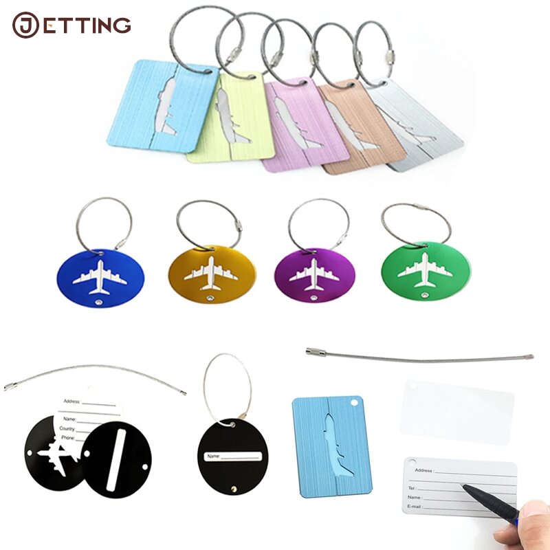 Etiquetas de aleación de aluminio para equipaje de viaje, etiquetas de nombre de equipaje, soporte de etiqueta de dirección de maleta, accesorios de viaje, 1 piezas