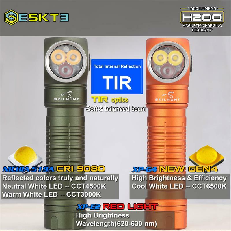 ESKTE skillhunt H200 3 LED lampada perline canali a due colori (bianco/rosso) 18650 USB ricarica magnetica faro a LED per esterni