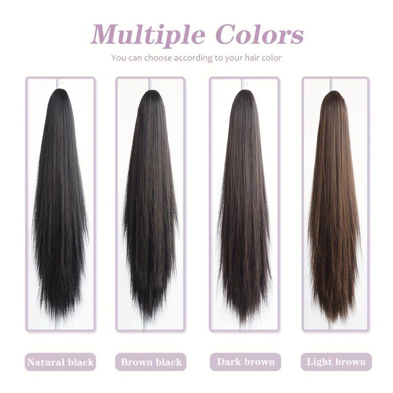 OLACARE-extensiones de cabello sintético para mujer, pelo largo y liso con Clip, cola de caballo, resistente al calor, 24 pulgadas