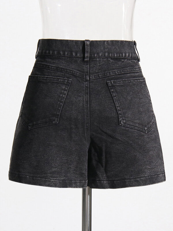 Romiss Holle Deinm Shorts Voor Vrouwen Hoge Taille Patchwork Knoop Rits Casual Temperament Korte Broek Dames Mode