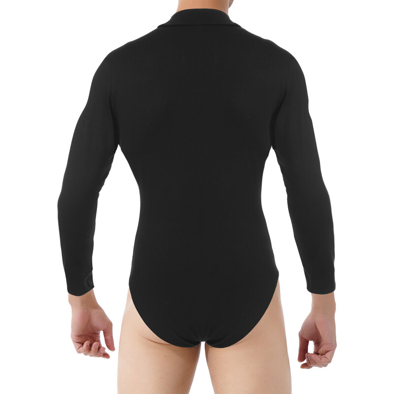Mens Casual Leotard Long Sleeve Bodysuit Figure Skating Dance Training Fitness One-Piece Undershirt Press Button Crotch Unitard