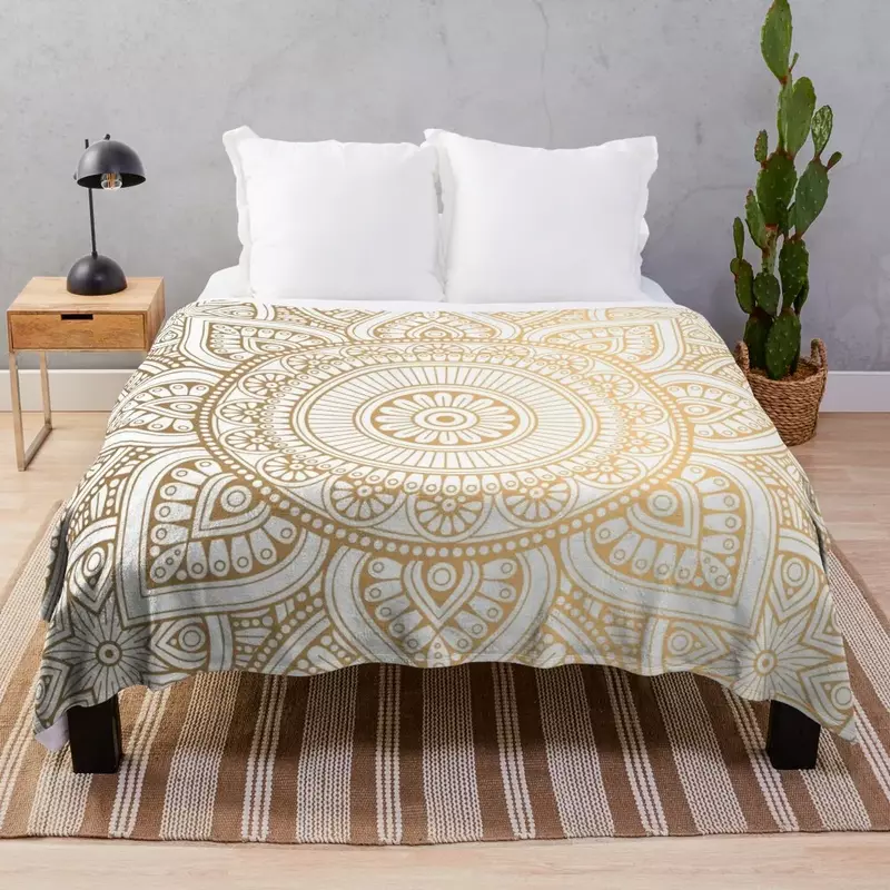 Illustration de motif de mandala doré avec couverture blanche scintillante, cadeau drôle, couvertures douces, marque de luxe, Hpronostic