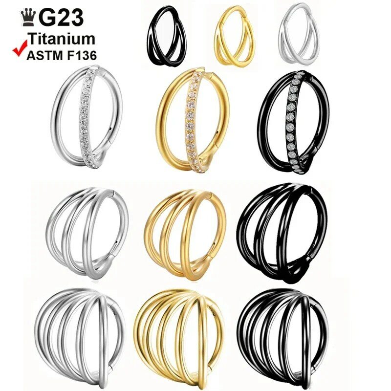 ASTM Titanium Nose Septum Hoop nose Rings Triple Hinged Cartilage Earring Helix Piercing Conch Clicker Metal Body Jewelry Trendy