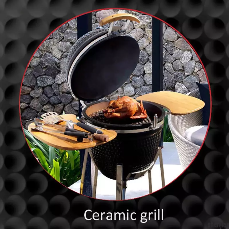 14-Inch Outdoor Ceramic Mini Barbecue Grill High Temperature Resist Desktop BBQ Charcoal Grill for Party/Home/Garden/camping 1pc