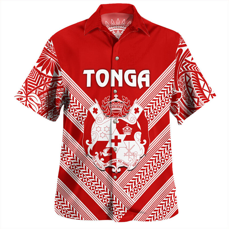 Kemeja bendera nasional Motif 3D Kerajaan Tonga mantel Emblem lengan baju pendek grafis pakaian kemeja Harajuku pria