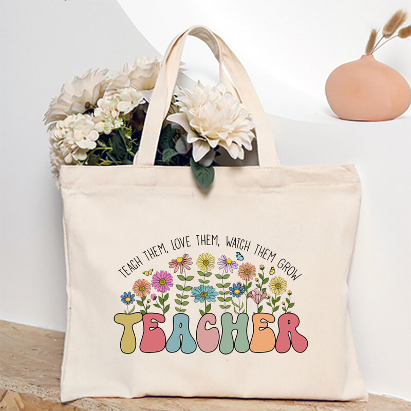 Floral Teacher Tote Bag Teacher Appreciation Gift Teach Them Love Them Watch Them Grow Last Day of School Teachers Thanks Gift