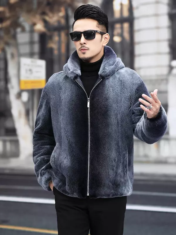 AYUNSUE-Manteau en fourrure de vison véritable pour hommes, vestes d'hiver chaudes, veste à capuche de luxe, mode 2022, CombSGG888
