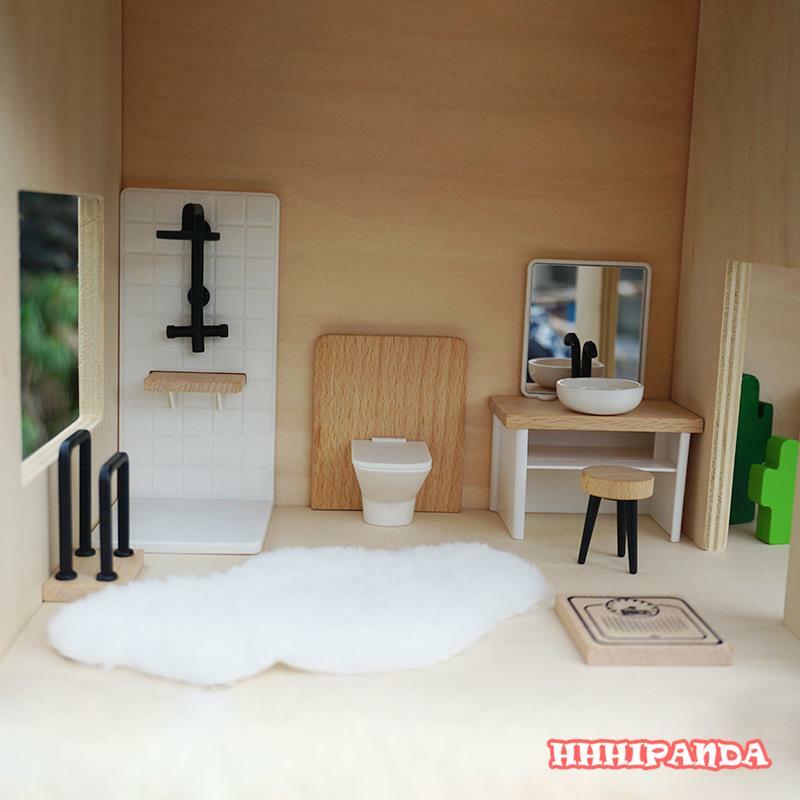 1/12 Dollhouse Simulation White Wash Basin Tub Toilet Model Dollhouse Miniature Furniture Bathroom Decor Baby Pretend Toys