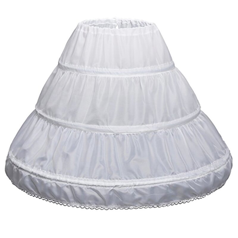 Y1UB สีขาวเด็ก Petticoat A-Line 3 Hoops One Layer Kids Crinoline Lace Trim Flowe