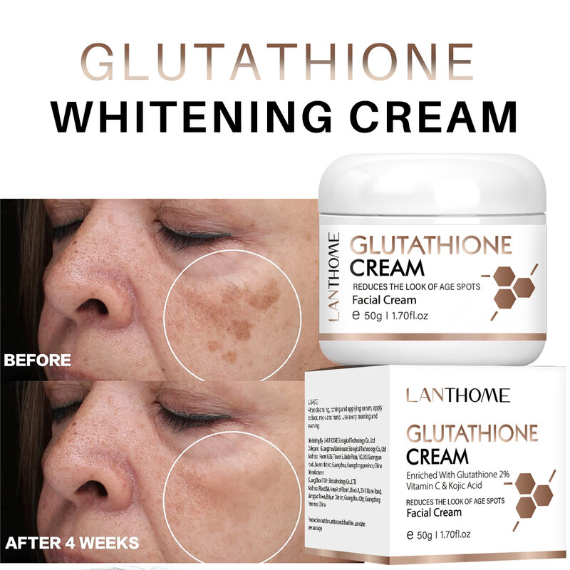 Glutationa Whitening Face Cream, Lanthome Brightening Hidratante, Mancha Escura Melanina, Removedor De Rugas, Anti Aging, Lift Firming