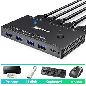 Conmutador KVM 4K USB 3,0, conmutador compatible con HDMI, 2 en 1, para 2 PC, teclado y ratón compartido, impresora EDID / HDCP