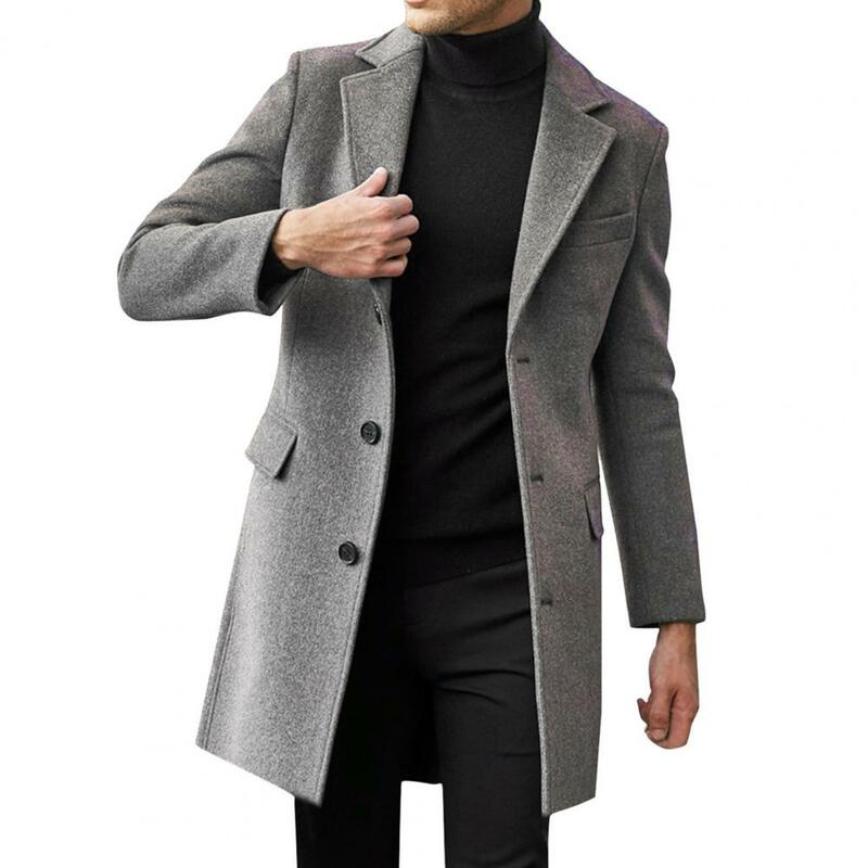 Abrigo de traje de invierno para hombre, chaqueta cálida con solapa, manga larga, bolsillos con solapa, un solo pecho