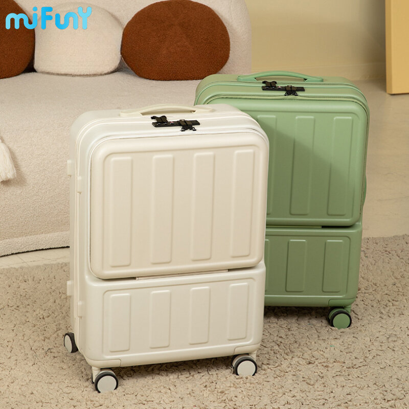 Mifuny-多機能スーツケース,フロント開口部付き荷物,輸送,荷物,充電インターフェース,ユニバーサルホイール,ジッパー付き