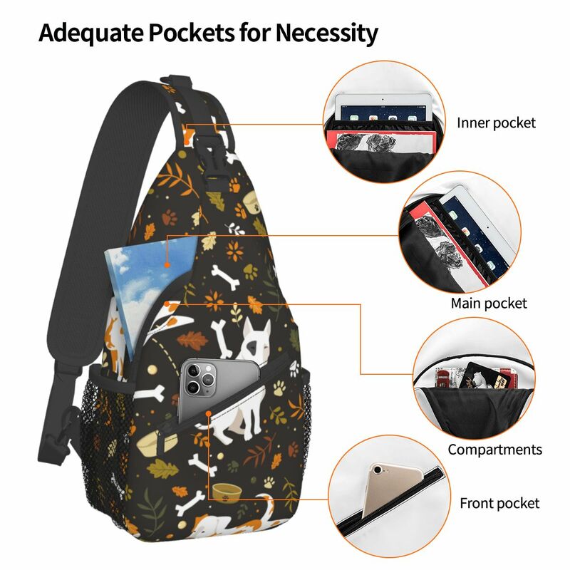 Cartoon Dogs Crossbody Sling Bag Fashion Chest Bag Bones Bull Terrier Shoulder Backpack Daypack for Hiking Outdoor Camping Bag
