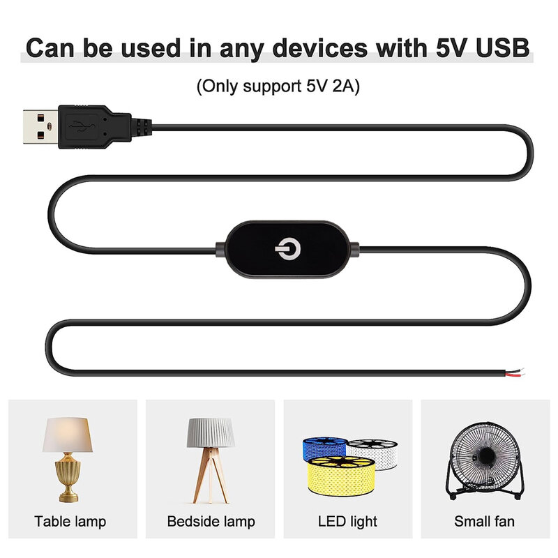 2A สายสวิตช์หรี่แบบสัมผัส5V USB 1.5M 2.0A USB ไปยัง2สายเอาต์พุต5-100% รีโมทควบคุมสำหรับไฟแถบไฟ LED ช่องเดียว