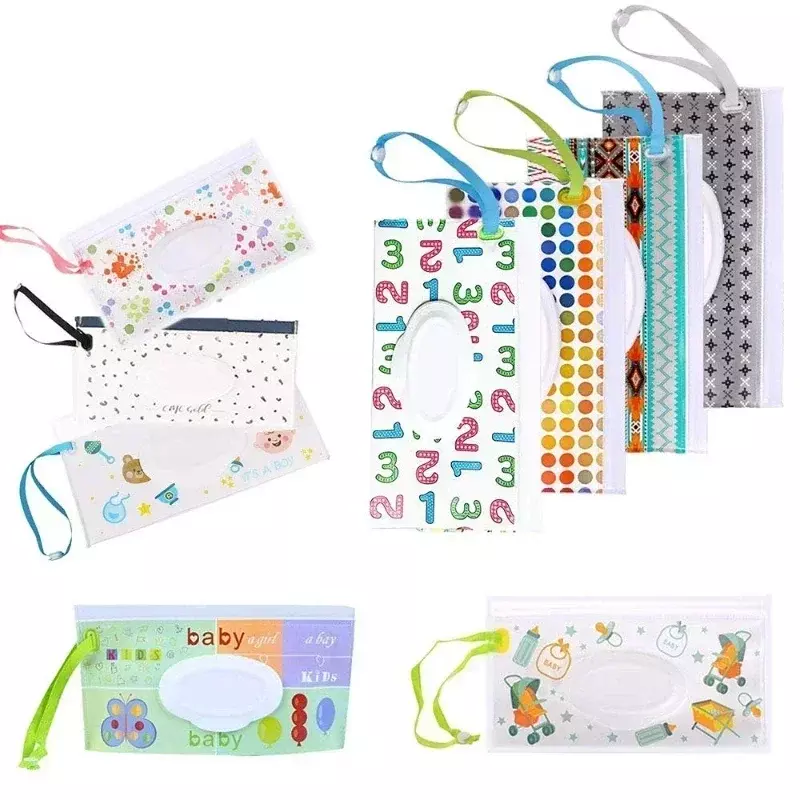 EVA Baby Wet Wipe Pouch Bags Wipes Holder Case Flip Cover Snap-Strap Reusable Refillable Wet Wipe Bag Outdoor Useful Tissue Box
