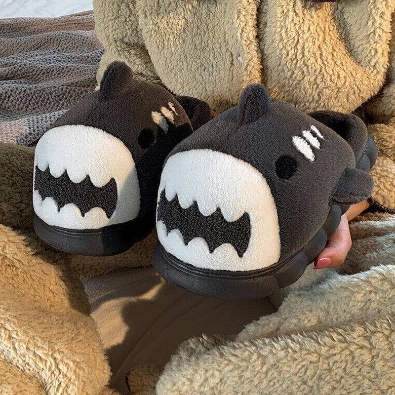 Cute Shark Slippers For Winter Women Man Home Slippers Cute Couple Instagram Outwear Thick Sole Plush Anti Slip Slippers
