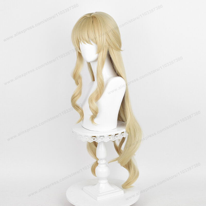 Navia Cosplay Wig 95cm Linen Gold Wave Hair Fontaine Anime Heat Resistant Synthetic Scalp Wigs