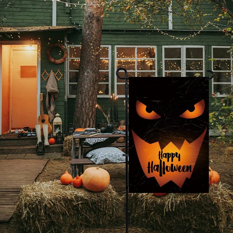 Halloween abóbora fantasma impresso bandeira, dupla face, bandeira do jardim, decoração quintal fazenda, 1pc