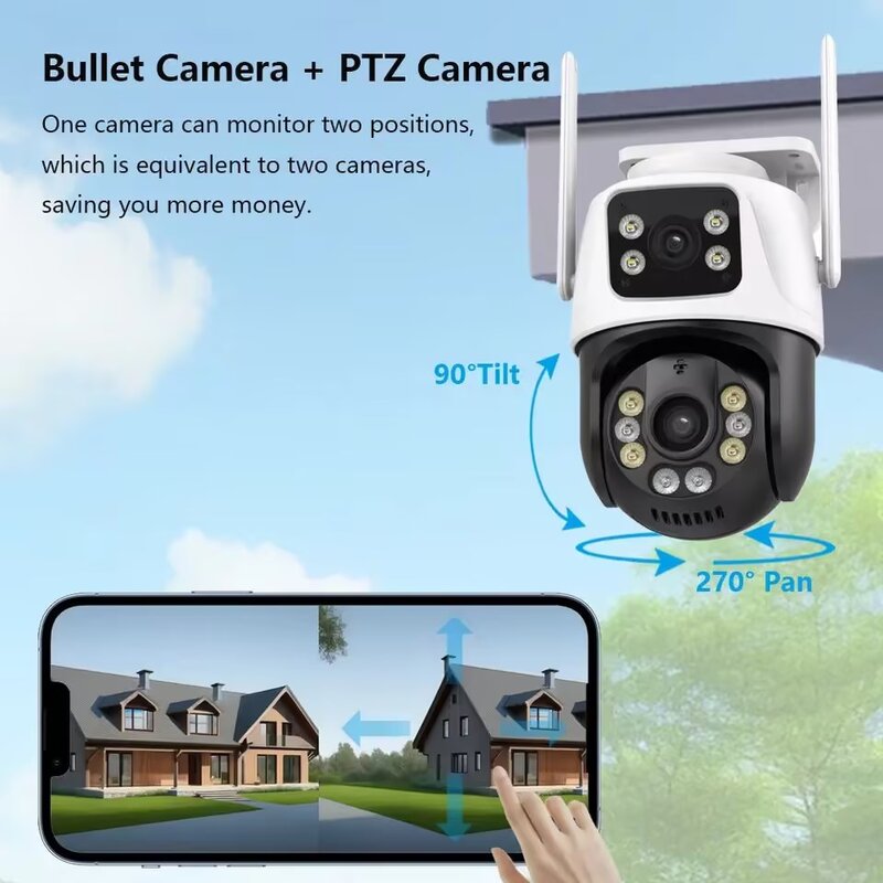 Hiseeu 4K 8mp Dubbele Lens Wifi Bewakingscamera 4x Digitale Zoom Ai Menselijke Detectie Onvif Draadloze Buitenbeveiliging Ptz Ip-Camera 'S