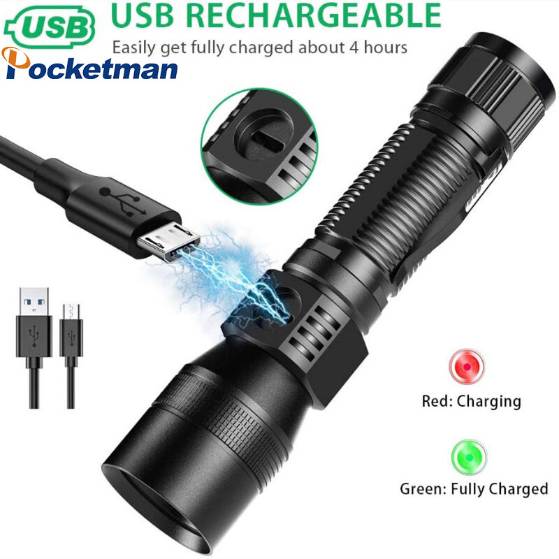 LED ładowane na USB latarka czarna lampa UV + biała latarka o dużej mocy z zoomem z magnesem wodoodporna latarnia na zewnątrz kemping
