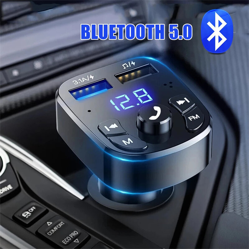 Pemutar MP3 mobil, pemancar Fm nirkabel Bluetooth 5.0 pengurang kebisingan penerima Audio perlengkapan mobil Handfree Dual Usb pengisi daya cepat mobil