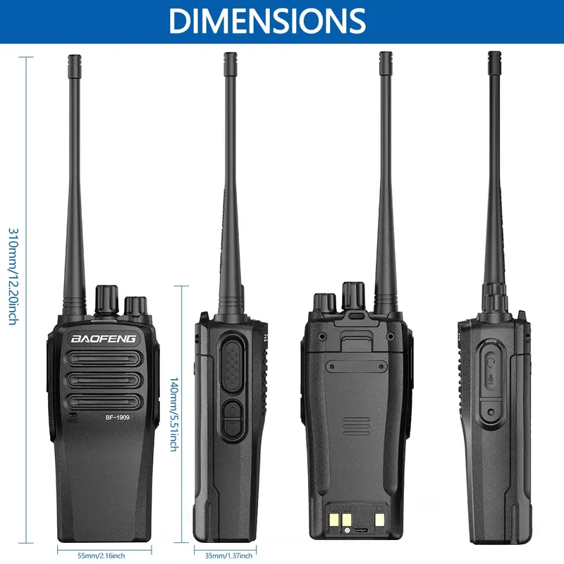 Baofeng-walkie-talkie BF-1909, Radio bidireccional, carga tipo C, de largo alcance Radio CB, 10W, alta potencia, UHF, 400-470mhz