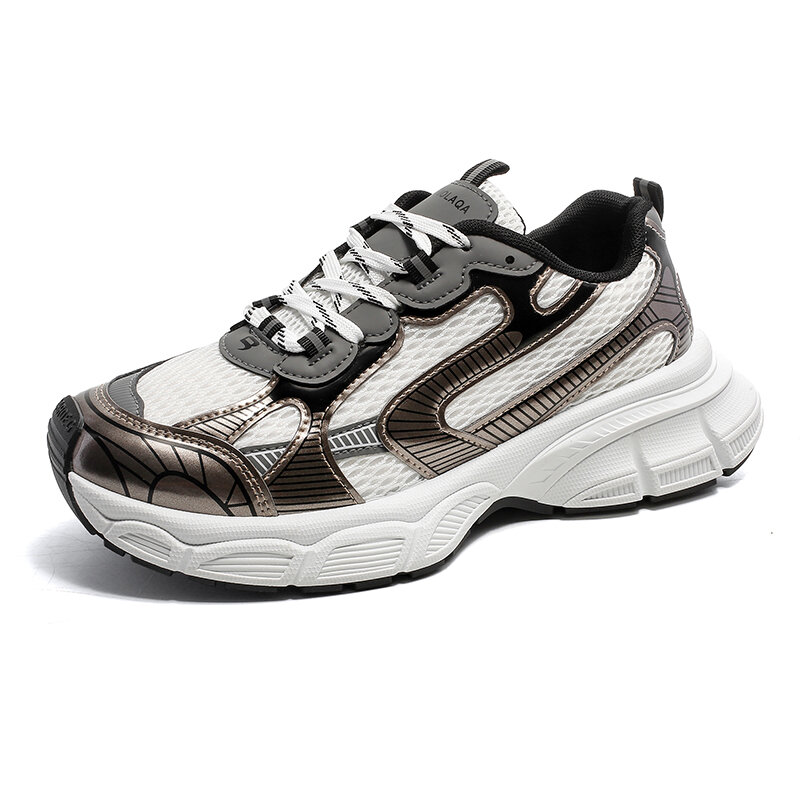 Мужские теннисные туфли, Новинка лета 2023, дышащие сетчатые кроссовки на массивной платформе для мужчин, уличные Нескользящие мужские повседневные кроссовки для бега