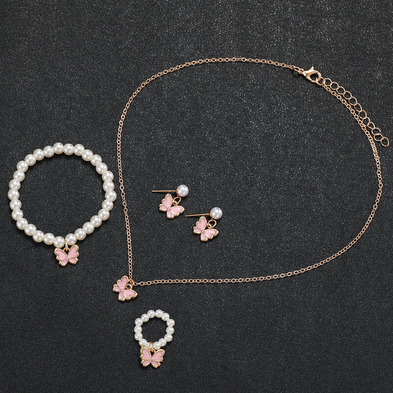 Mulheres e meninas pulseira de couro, relógio quartzo borboleta, conjunto de jóias pérola, moda, 6 peças por conjunto