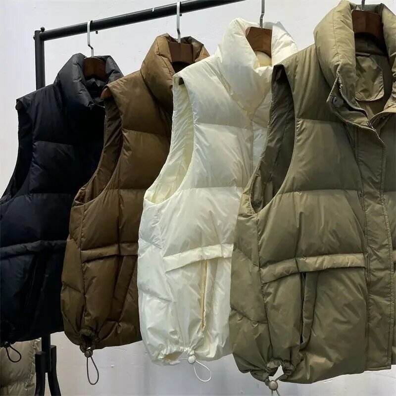 Colete feminino sem mangas de pato, casaco branco solto, colete curto casual quente, estilo coreano, moda feminina, novo, inverno, 2023, J11
