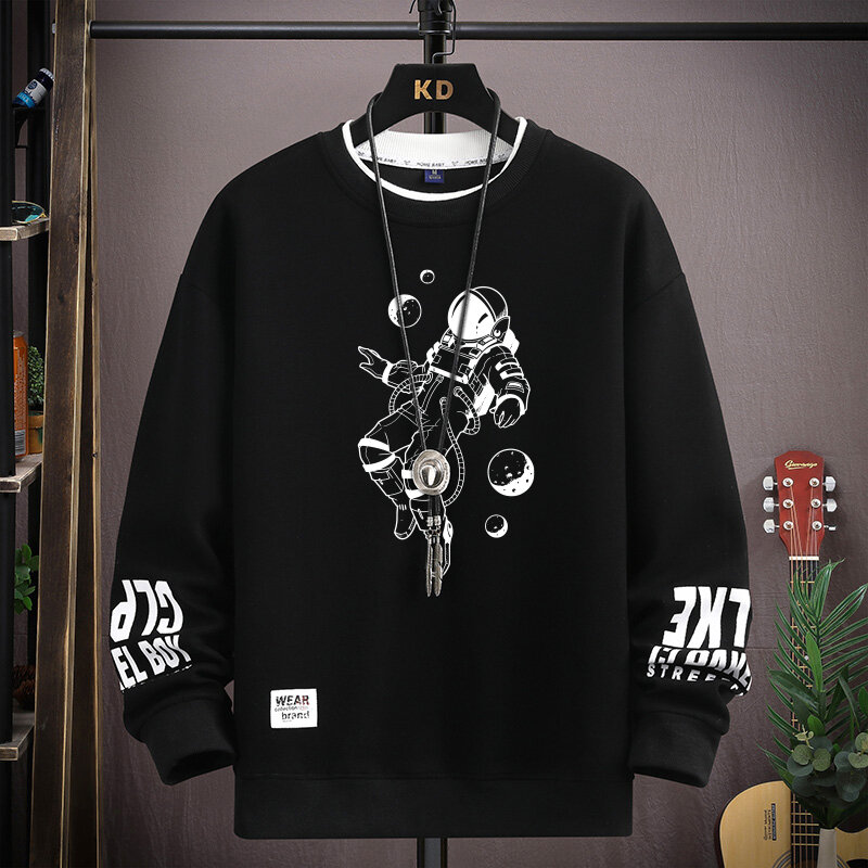 Autumn Men's Sweatshirt Cool Moon Print Long Sleeve T-shirt Fashion Men's Clothing Grey O Neck Harajuku Exclusive Design Top New