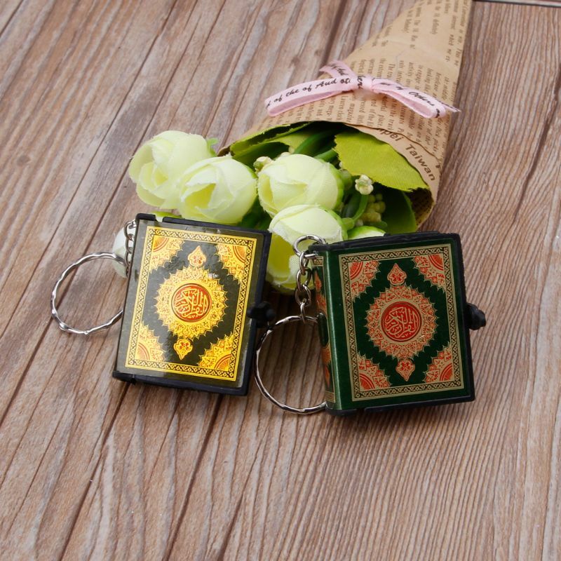 652F Gouden/Groene Mini Koran Boek Sleutelhanger met Koran Hanger Ramadan Eid Tas Koran Hanger Sleutelhanger cadeau voor