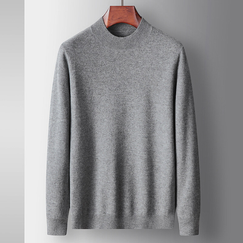 Suéter 100% de lana pura para hombre, ropa interior de Cuello medio, Merino de grosor medio, otoño e invierno, 2023